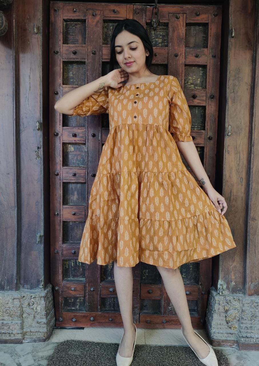 Rajasthani Hand Block Print Cotton Knee Length Midi